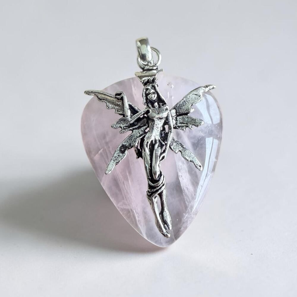 Rose Quartz Fairy 925 Silver Plated Pendant Fantasy Jewelry